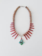 Load image into Gallery viewer, Turquoise & Red Coral Spikes Necklace