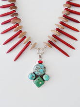 Load image into Gallery viewer, Turquoise & Red Coral Spikes Necklace