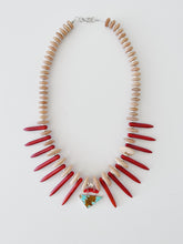 Load image into Gallery viewer, Turquoise & Red Coral Spikes Necklace