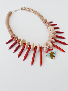 Turquoise & Red Coral Spikes Necklace